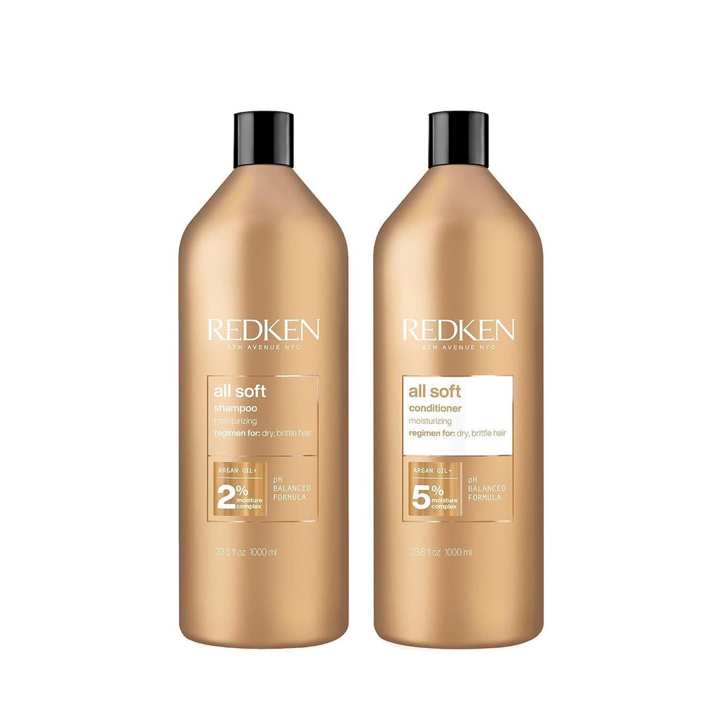 Redken All Soft Shampoo and Conditioner Set For Dry or Brittle Hair - Provides Intense Softness and Shine With Argan Oil, 33.8 Fl Oz
