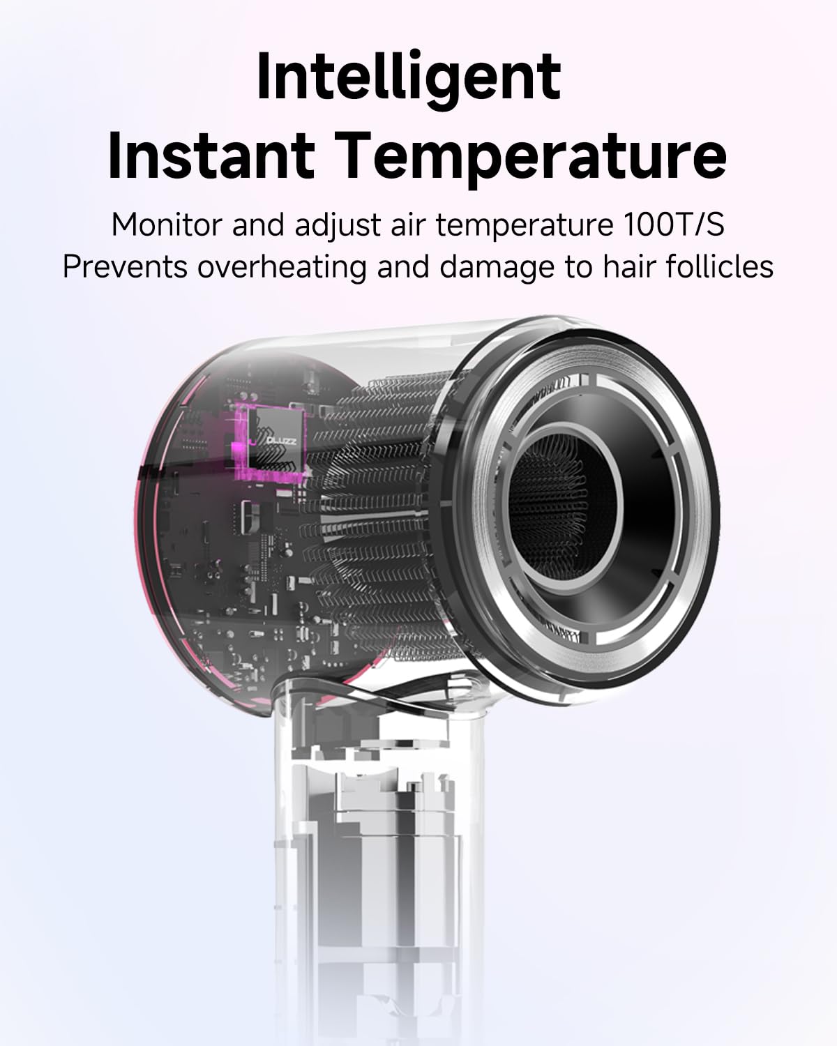 Ensemble de sèche-cheveux Pluzz, rose, 110 000 tr/min, 1 600 W, haute vitesse, pour femmes et enfants, séchage rapide, faible bruit, ionique, avec diffuseur, pour cheveux bouclés, petit et léger, pour la maison et les voyages.