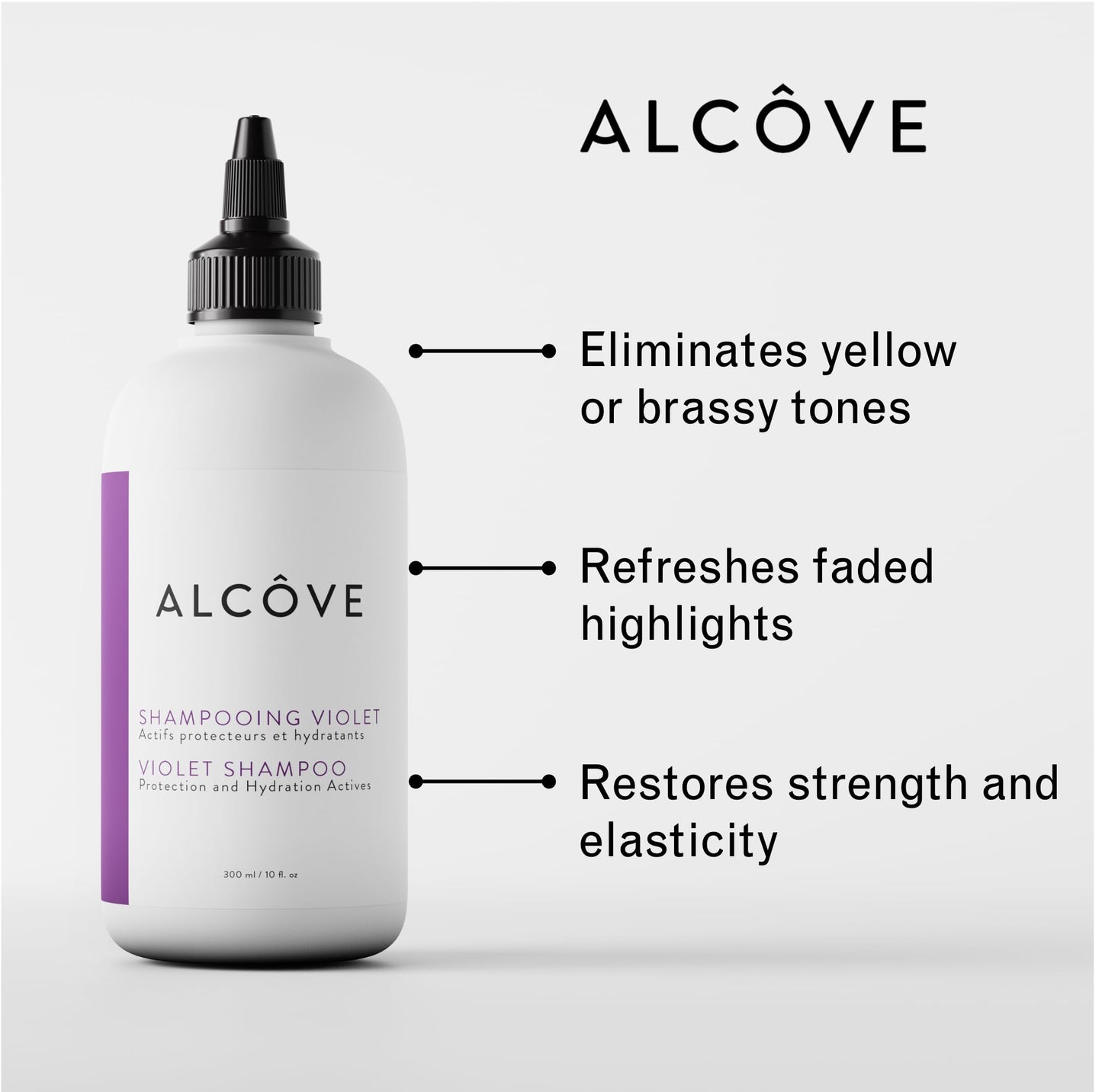 Alcôve - Violet Shampoo - Evening Primrose Oil, Mango Extract, and Argan Oil - Sulfate-Free - Blonde Hair - Colored Hair - Neutralize Yellow Tones - Refresh Highlights - Color-Safe -10oz