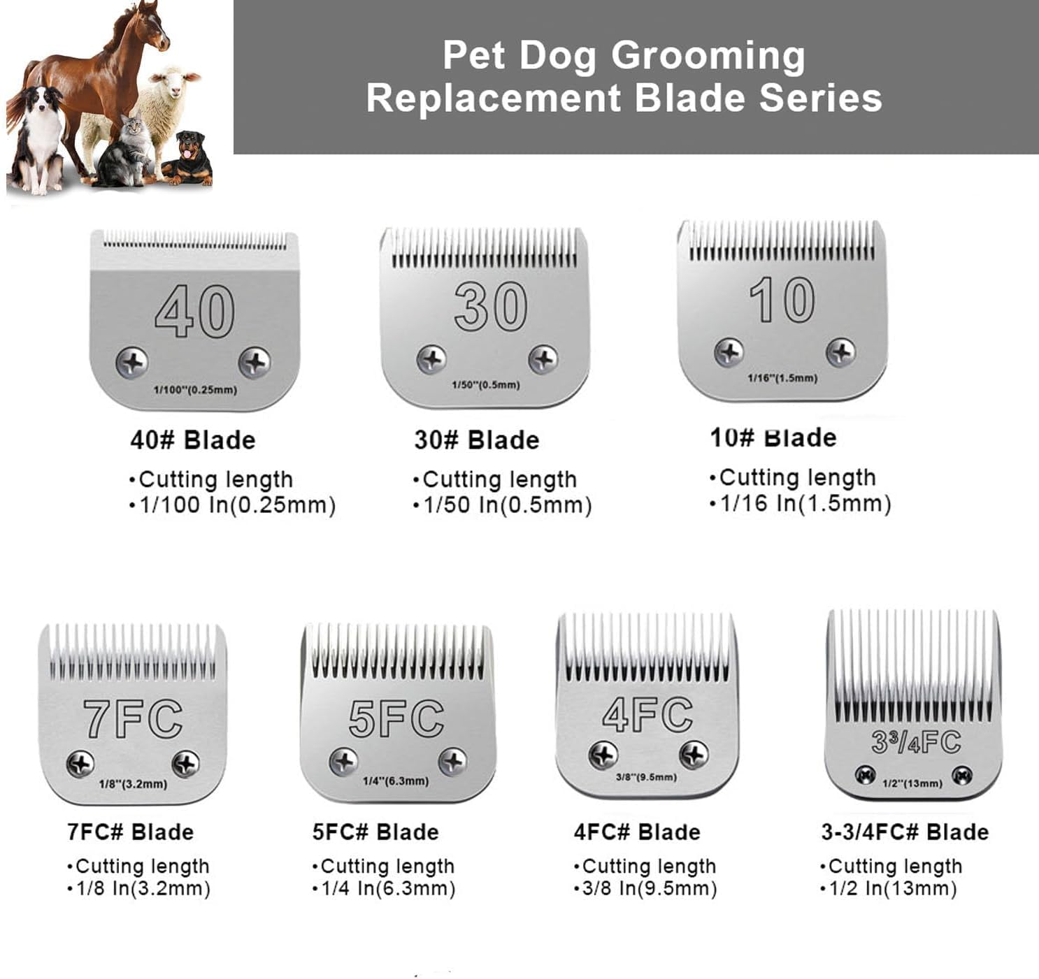 7PCS Dog Grooming Blades Compatible with Andis Dog Clippers,Dog Clipper Blades Compatible with Oster A5,Wahl km10 Dog Clippers for Animal Dog Cat Horse,Stainless-Steel Blade Sharp