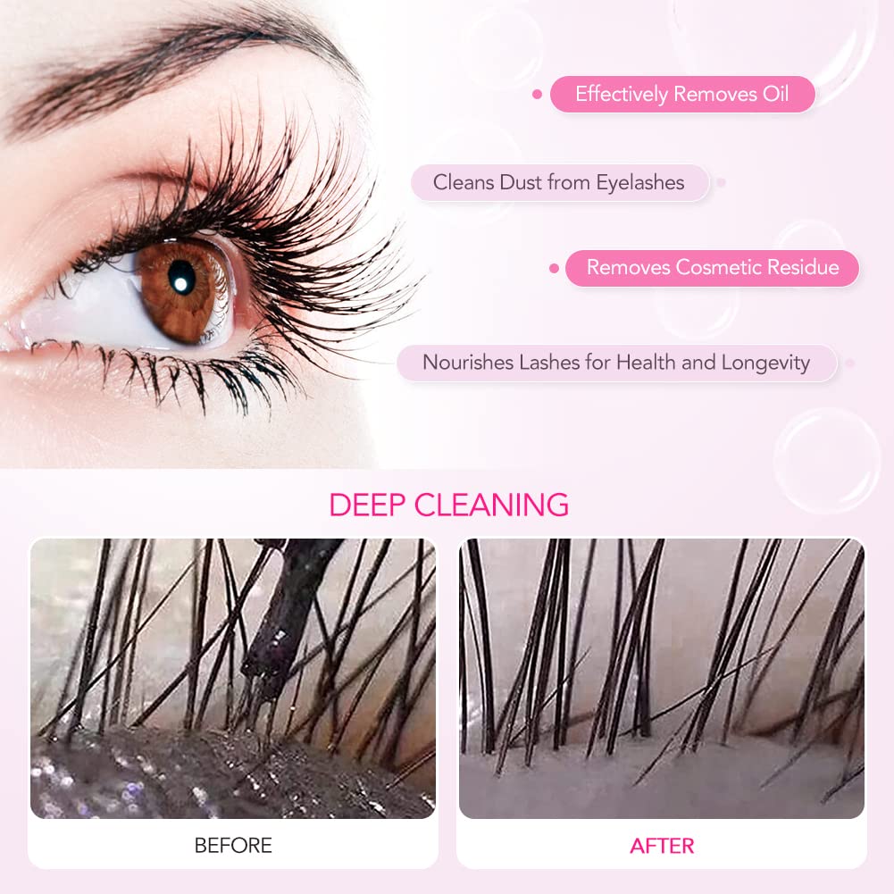 "AuReve Eyelash Extension Cleanser Lash Shampoo Foam, Eyelid Cleanser for Makeup Remover Eyelash Care, Paraben & Sulfate Free for Salon and Home Use (Rose 600ml)"