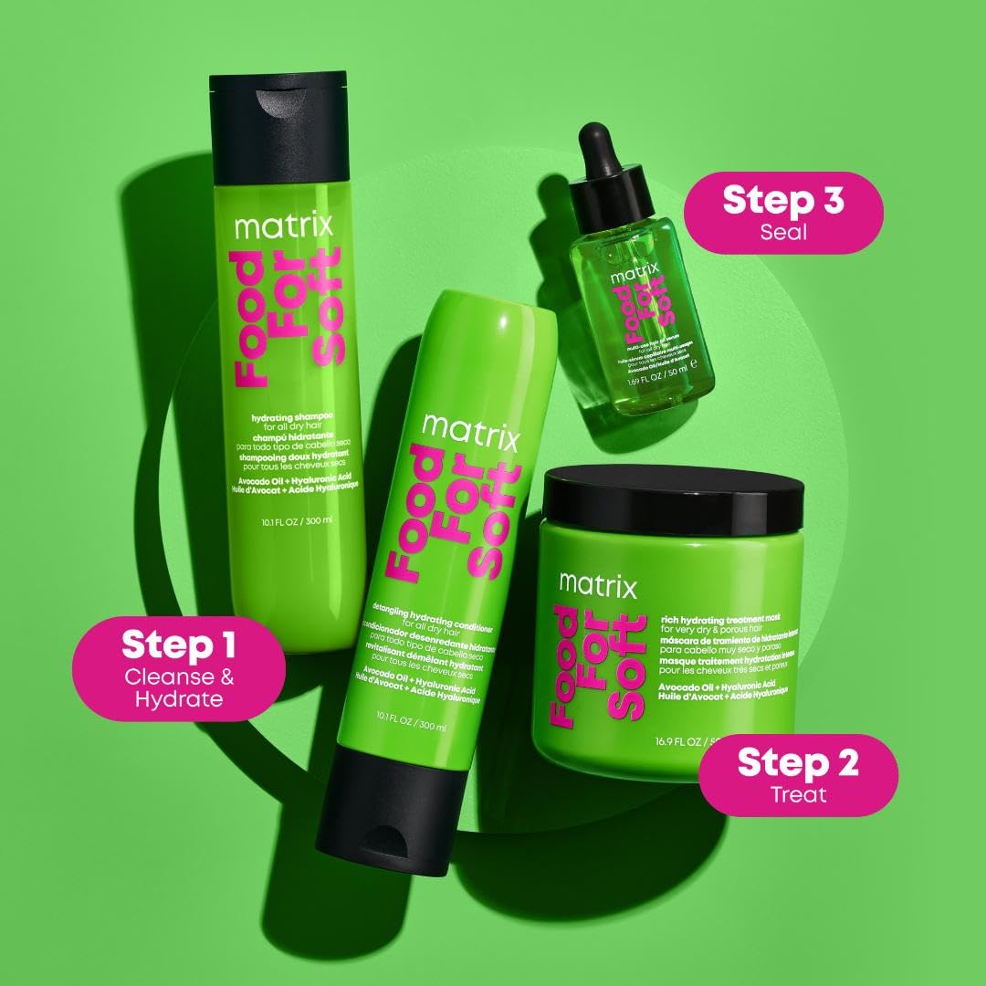 Matrix Food 柔顺洗发水，适用于染发、干燥和脆弱的头发 - 保湿、柔软和顺滑，含鳄梨油和透明质酸，纯素，10.1 液体盎司