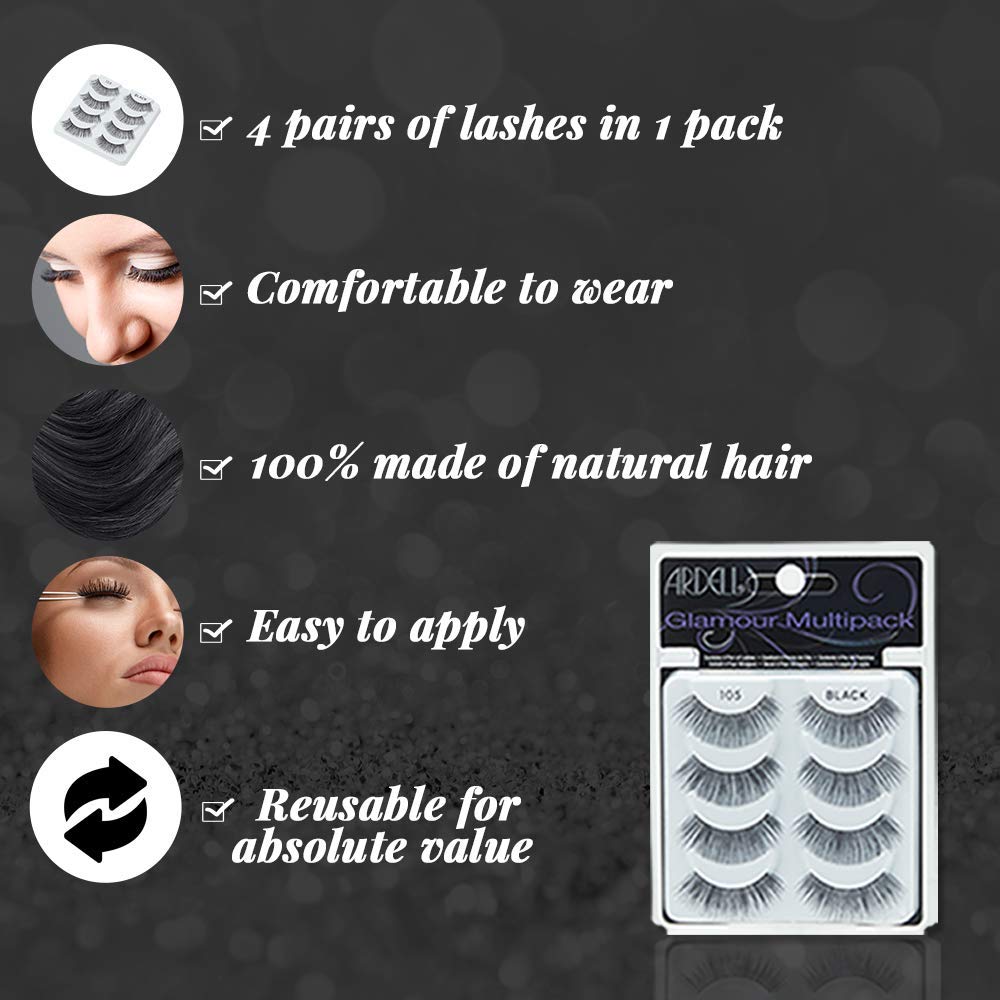 Ardell Multipack 105 False Lashes, Glamour Fake Eyelash, 1 Pack X 4 Pairs