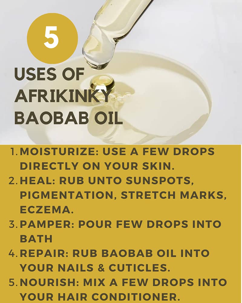 AFRIKINKY BAOBAB OIL Unrefined Cold Pressed Premium Fresh (50ml) 100% Pure For Skin Hair Nails Massage | Africa's Best Beauty Oil