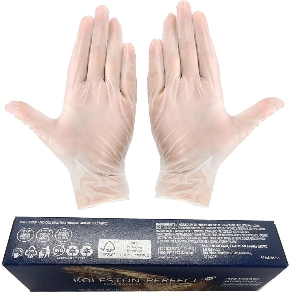 Koleston Perfect 9/01 Very Light Blonde/Natural Ash Hair Color | Koleston Perfect ME+ Permanent Hair Dye 2oz and Pair of Vinyl Gloves Powdered Clear Medium (Bundle)