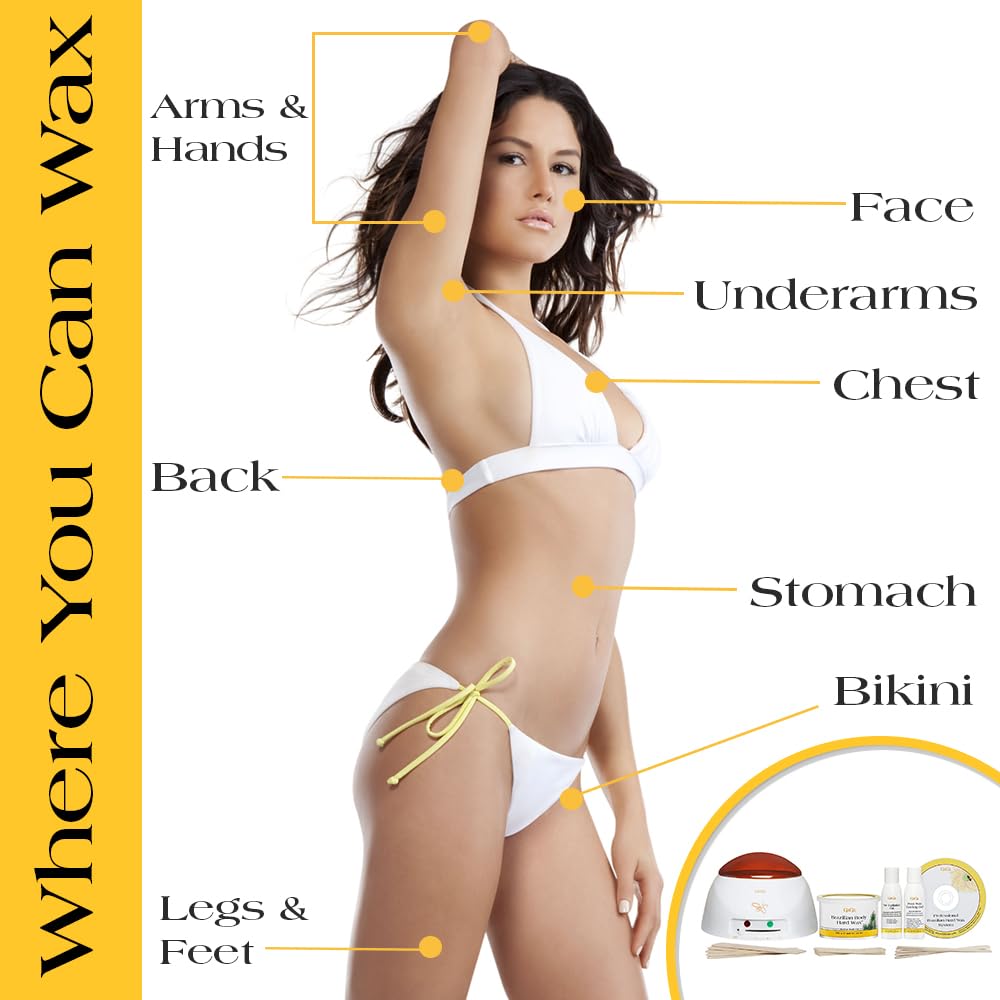 Gigi 女士巴西式脱毛套装 - 脱毛蜡套装，含蜡加热器、硬蜡、脱毛前后护理和涂抹棒 - 适用于比基尼和私密部位