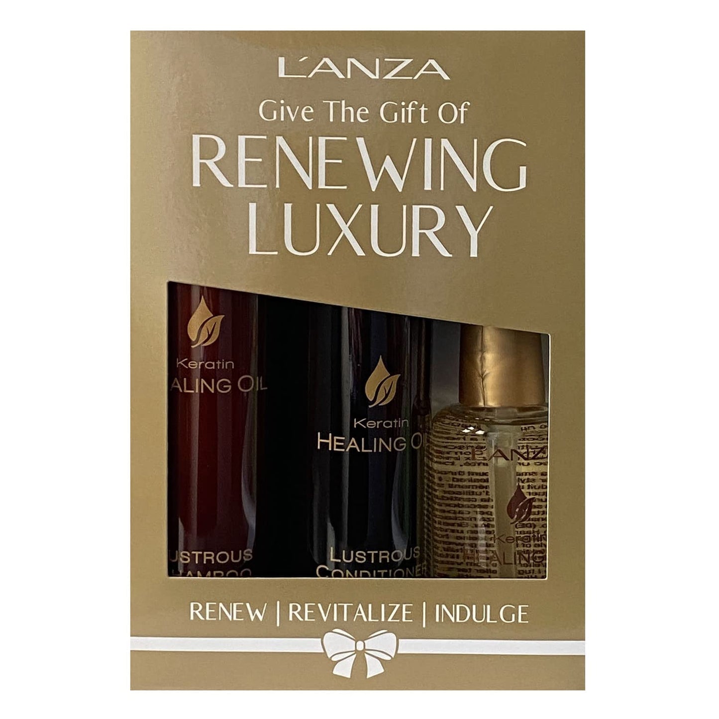 L'ANZA Renewing Luxury Hair Care Kit - Shampoo, Conditioner and Keratin Hair Oil for Enhancing Hair Volume and Achieving a Soft, Lustrous Texture - Ideal Birthday Gifts for Women (10.1/8.5/3.4 Fl Oz)