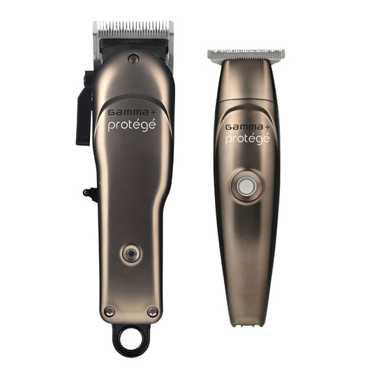 GAMMA+ Protege Cordless Clipper and Trimmer Combo Set, Barbers, Micro USB, Faper Blade, Guards, Great Beginner Set Men or Women, Matte Metallic Gunmetal