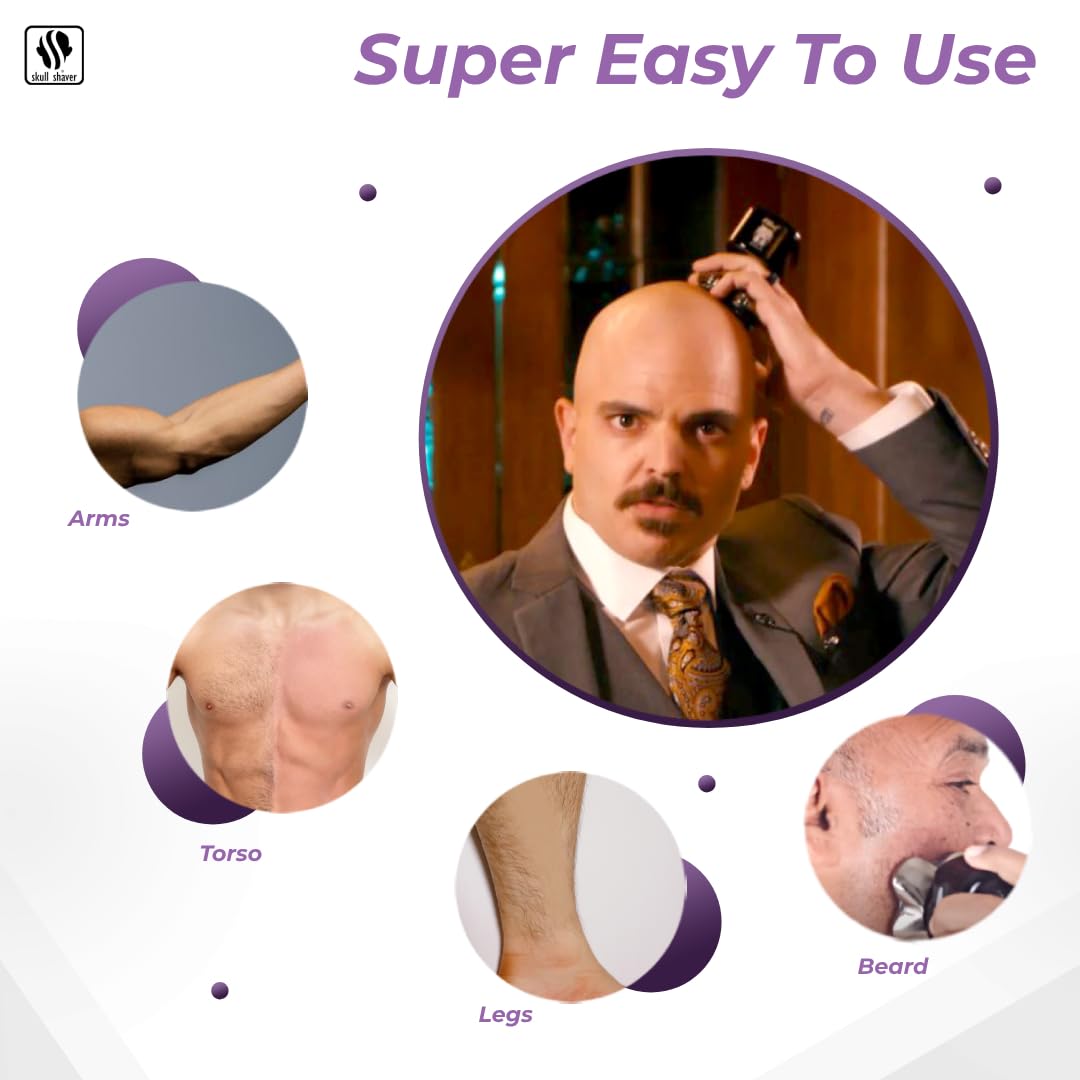 Rasoir tête et visage Skull Shaver Pitbull Gold PRO : coffret cadeau pour homme, rasoir électrique 5 en 1 haut de gamme pour tête chauve, rasoir facile à utiliser à sec et humide