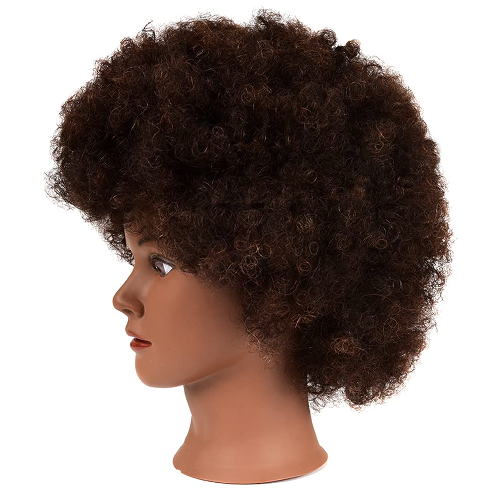 White Smoke African Mannequin Head with 100% Human Hair Mannequin Head Curly Cosmetology Manican Mannequins Heads with Stand for Display Practice Braiding Styling Training Head Hair Styling
