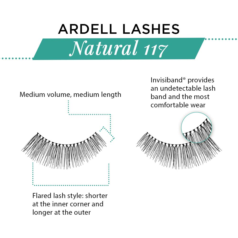 Ardell False Eyelashes 117 - Black, Natural Look & Flared Wispy Strip Lashes for Everyday Glam, 4 Pack