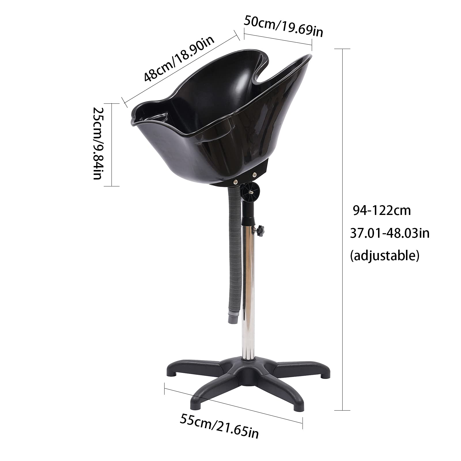 White Smoke Shampoo Bowl Portable Salon Sink with Adjustable Height and Drain, Hair Washing Basin Salon Chair Barber Deep Bowl with Drain Hose