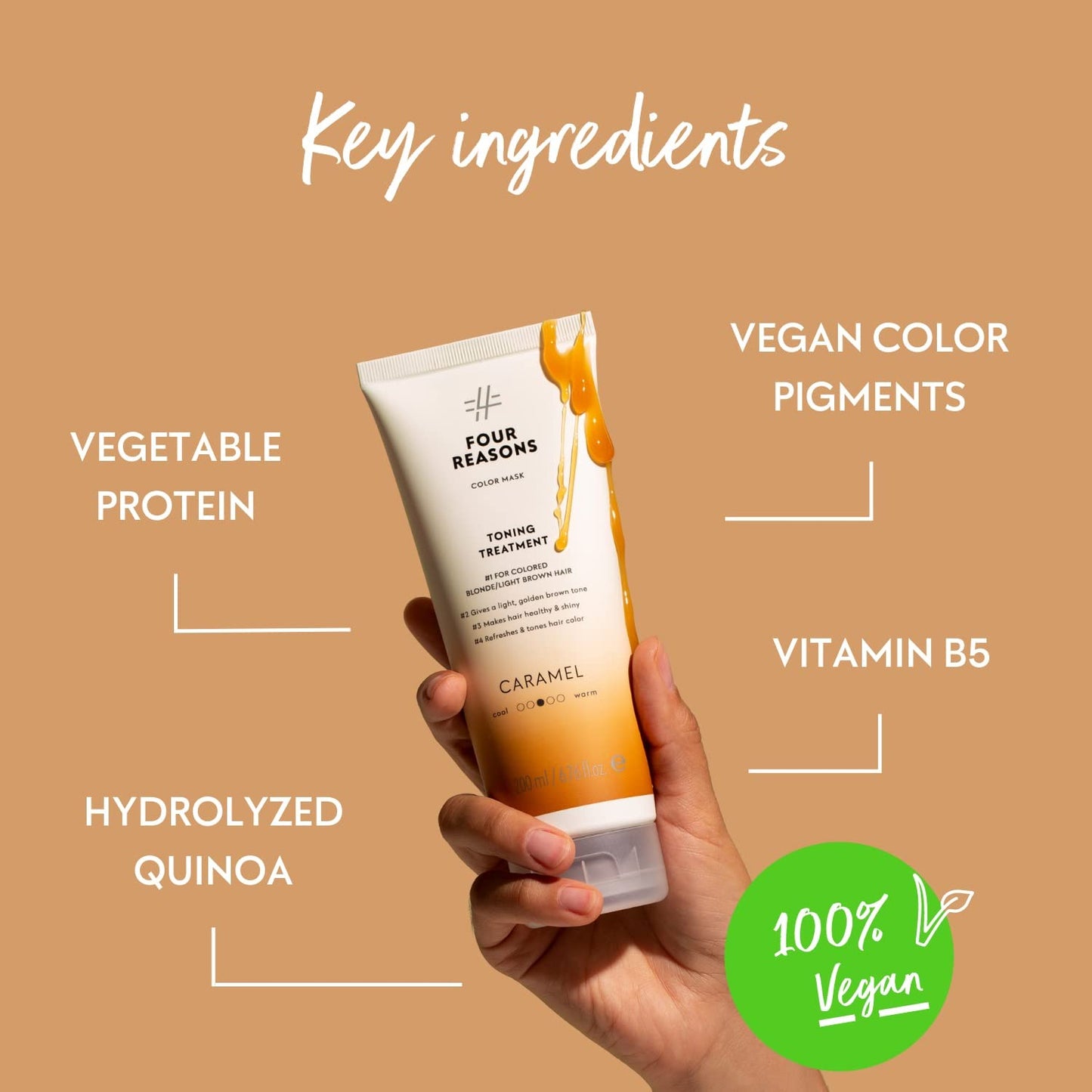 FOUR REASONS Color Mask - Caramel - (27 Colors) Toning Treatment, Color Depositing Conditioner, Tone & Enhance Color-Treated Hair - Semi Permanent Hair Dye, Vegan and Cruelty-Free, 6.76 fl oz