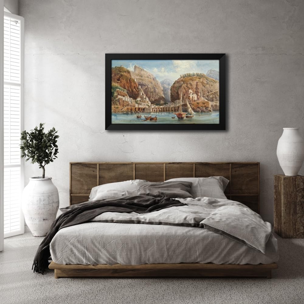 ArtDirect Fishing at Atrani on the Amalfi coast Custom Framed Art Print Giclee Print or Canvas Options with Various Sizes and Customization by Giovanni Lanza