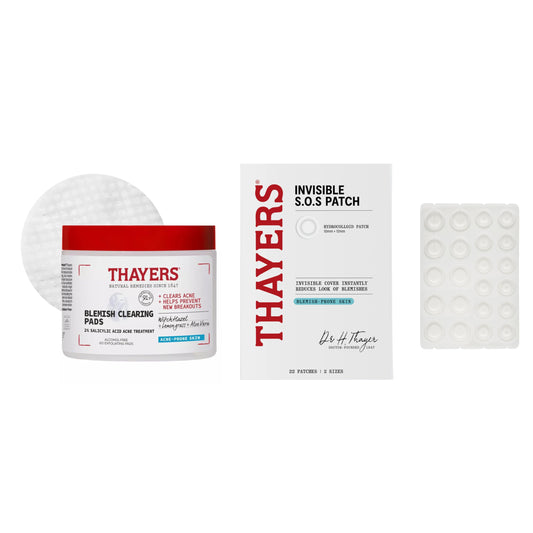 Thayers Blemish Clearing Acne Pads, Salicylic Acid Acne Treatment, Pore Reducing, Exfoliating, and Soothing Toner Pads, 60 Ct + Invisible S.O.S Hydrocolloid Acne Pimple Patch, Ultra-Thin, 22 Patches