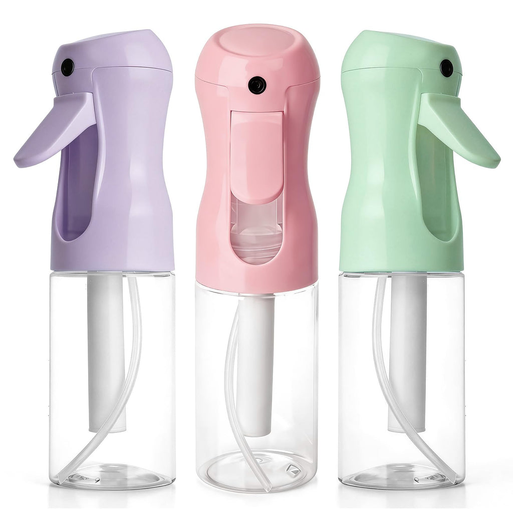 RMNJPW 3Pcs Continuous Spray Bottles For Hair,Ultra Fine Mister for Hair Styling, Plants, Cleaning, Salon, Misting & Skin Care（200ml/6.8oz Green+Pink+Purple）