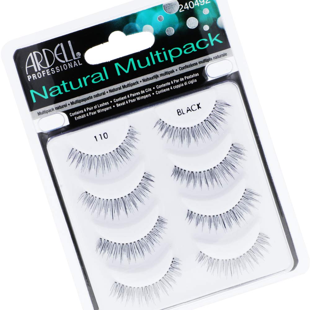 Ardell Natural Multipack False Eyelashes 110 - Black, Lightweight Lashes for Everyday Wear, Comfortable Invisiband Strip Lashes, 2 Pack