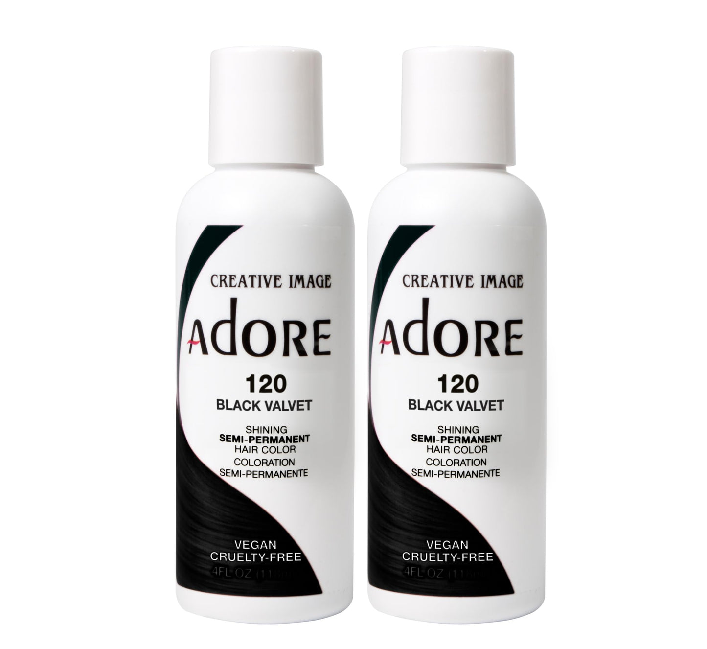 Adore Semi Permanent Hair Color - Vegan and Cruelty-Free Black Hair Dye - 4 Fl Oz - 120 Black Velvet (Pack of 2)