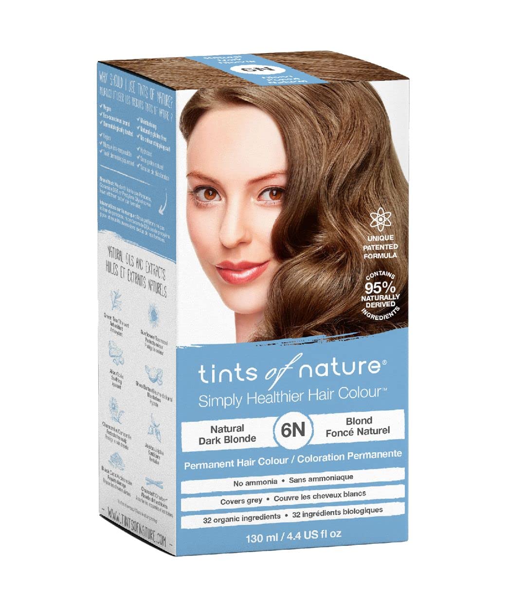 Tints of Nature 6N Natural Dark Blonde Permanent Hair Dye, Nourishes Hair and Covers Greys, Ammonia-Free, 4.4 fl oz