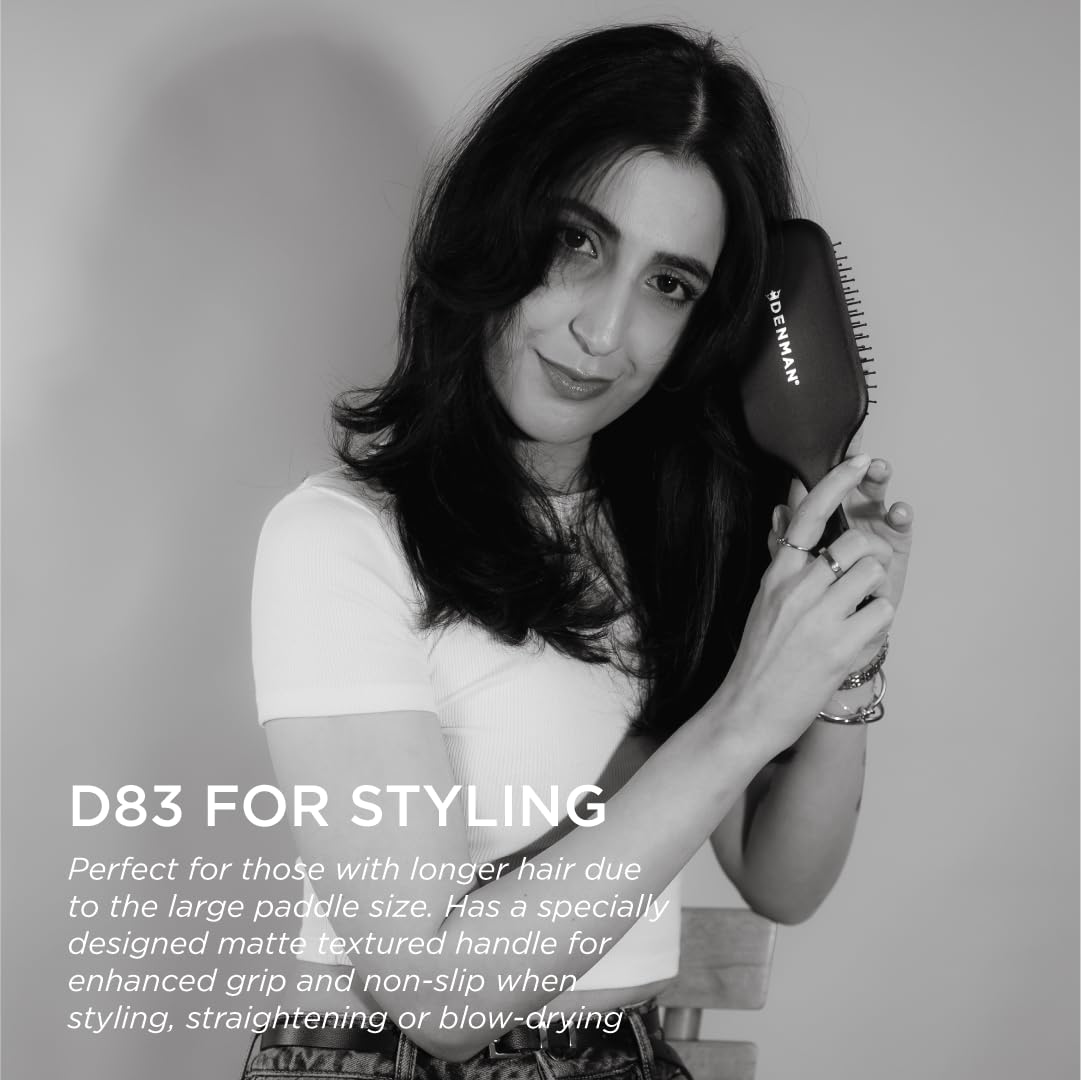 Brosse à cheveux Denman (noire) à coussinet large pour brushing et démêlage - Coiffage, lissage et lissage confortables - Pour femmes et hommes, D83