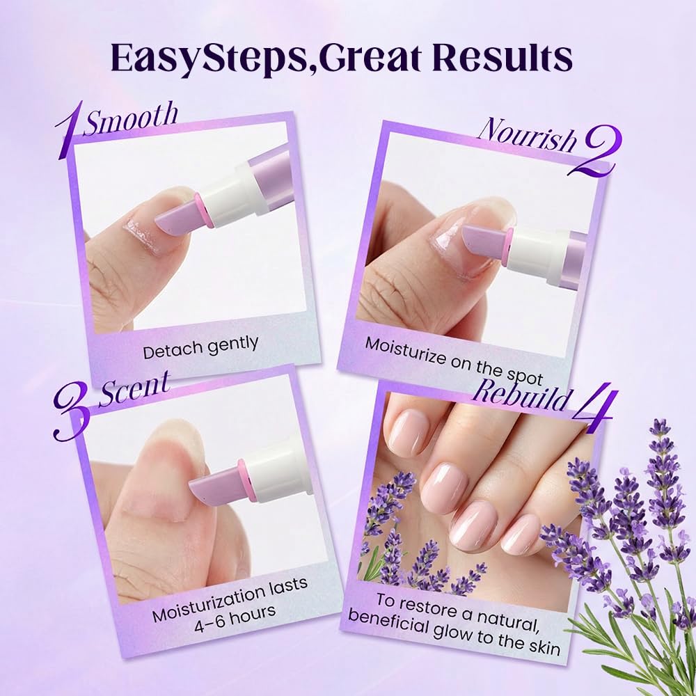 Lavender Jurfest 2-In-1 Cuticle Oil Pusher Pen,Ceramic Cuticle Remover, Portable Nail Oil Pen, Moisturizing Supports a strong look For Nail Salon, Gentle Hangnail Remover For Women (Rose + Lavender)