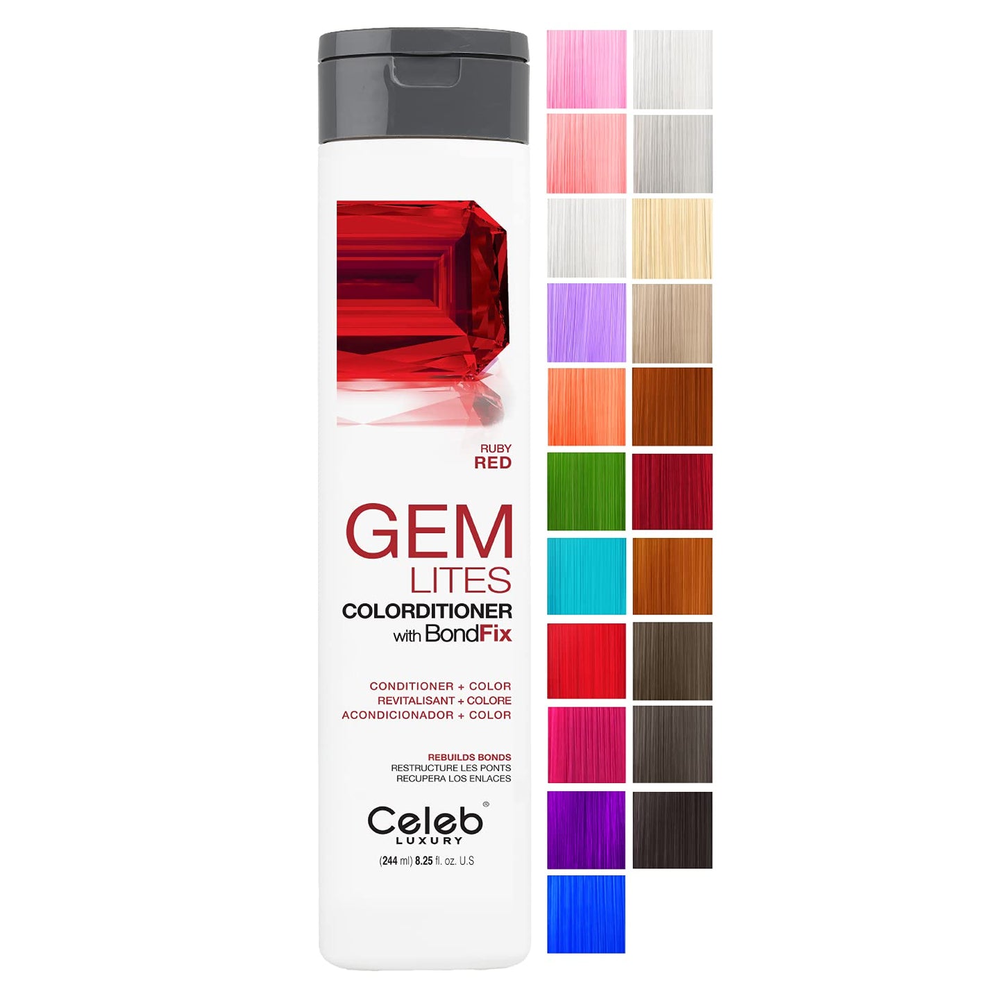 Celeb Luxury Gem Lites Ruby Red Colorditioner, après-shampoing colorant avec Bondfix Bond Rebuilder, glaçage de couleur semi-permanent pour cheveux, maintient et rafraîchit les tons rouges et rouge foncé