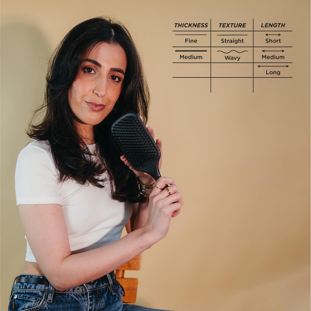 Brosse à cheveux Denman (noire) à coussinet large pour brushing et démêlage - Coiffage, lissage et lissage confortables - Pour femmes et hommes, D83