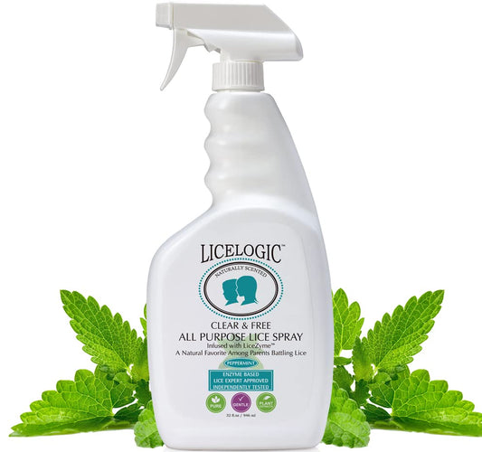 LiceLogic Clear & Free All-Purpose Home Lice Elimination Spray, 32 oz, Peppermint - for Furniture, Belongings, Bedding, Effective Against Super Lice, Eggs, & Nits, with Naturally Derived Licezyme