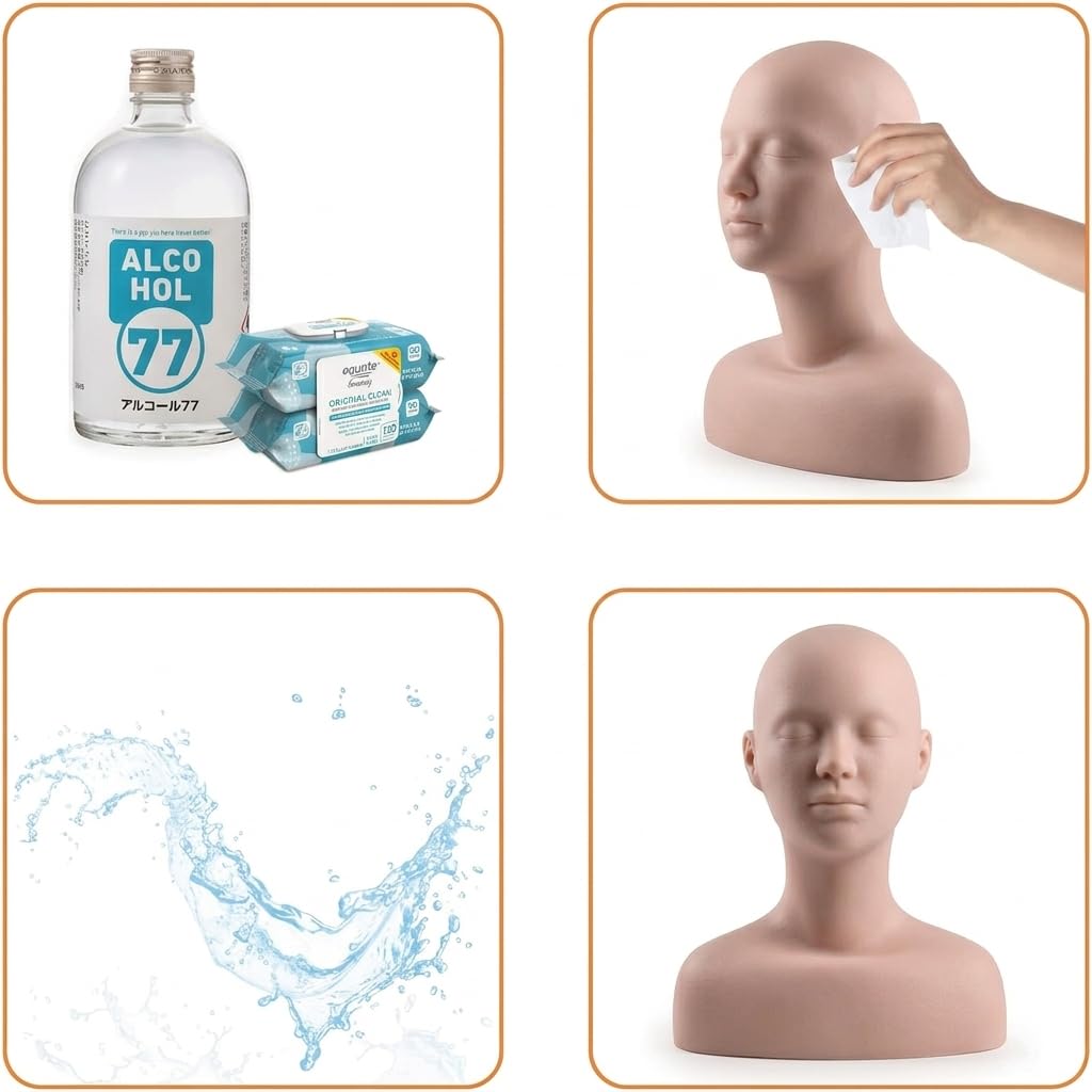 White Smoke Lwuey Multi Function Makeup Practice Model, Esthetics Soft Mannequin Head with Shoulders Massage Wig Hat Display Silicone PVC Skin Texture Facial Practicing for Salons Cosmetology School Students