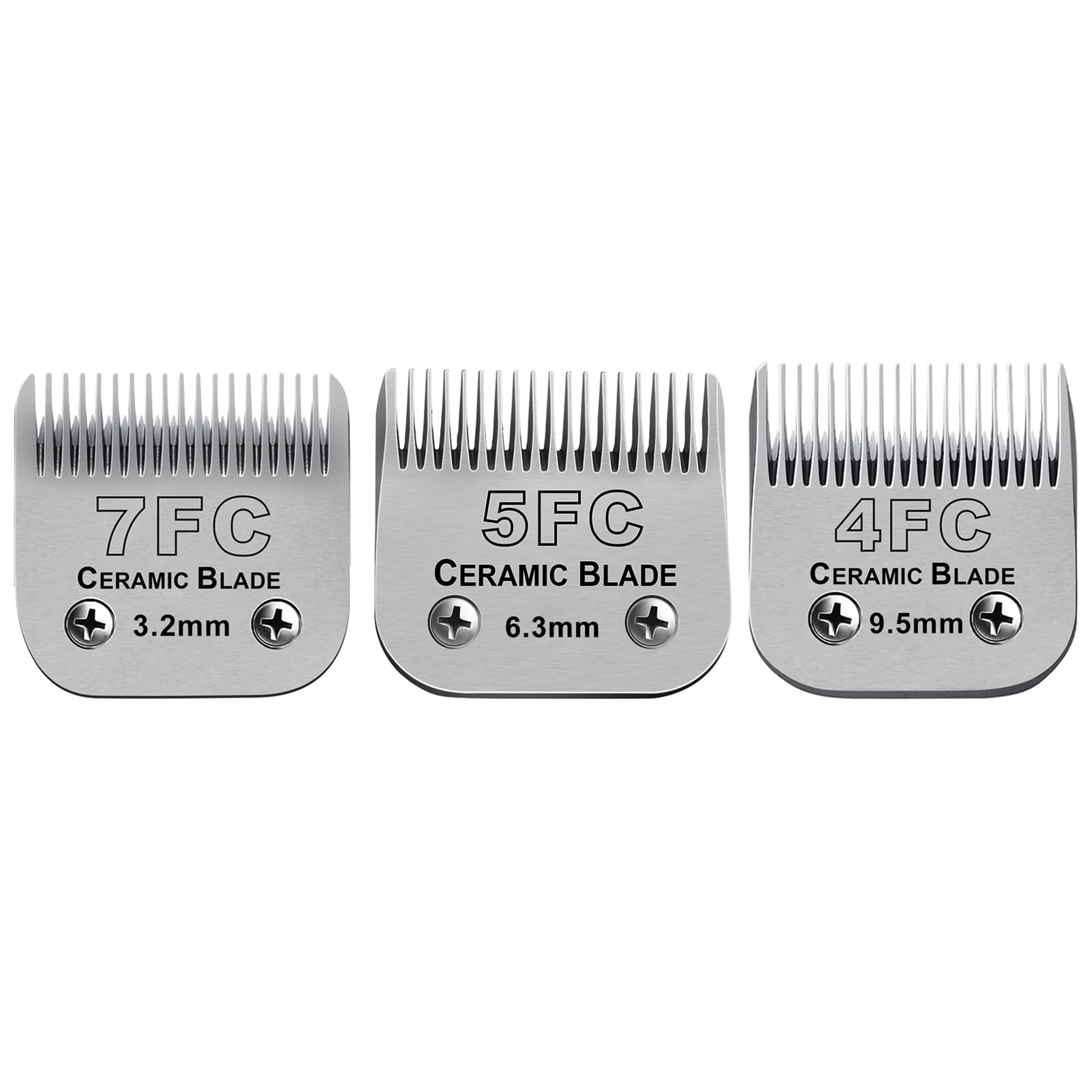 DODAER Size 7FC/5FC/4FC Detachable Pet Dog Grooming Clipper Ceramic Blades Set,Compatible with Andis,Oster A5,Wahl KM Series Clippers,Cut Length 1/8"(3.2mm) to 3/8”(9.5mm),3 Pack