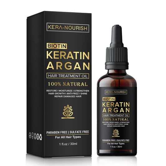 Huile de croissance capillaire KERA-NOURISH à la vitamine E, au collagène, à la biotine, à la kératine, à l'argan et à l'huile de jojoba pour cheveux crépus, bouclés, colorés et traités chimiquement, 30 ml