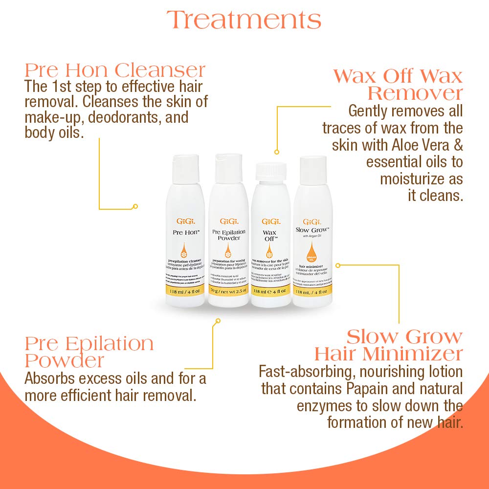 GiGi 脱毛入门套装 - 家用面部和身体脱毛套装、软蜡加热器、脱毛前后护理