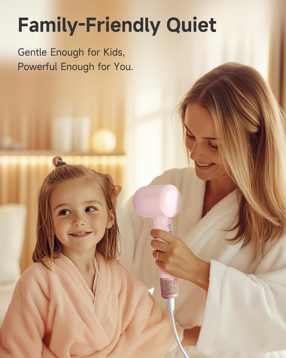 Ensemble de sèche-cheveux Pluzz, rose, 110 000 tr/min, 1 600 W, haute vitesse, pour femmes et enfants, séchage rapide, faible bruit, ionique, avec diffuseur, pour cheveux bouclés, petit et léger, pour la maison et les voyages.