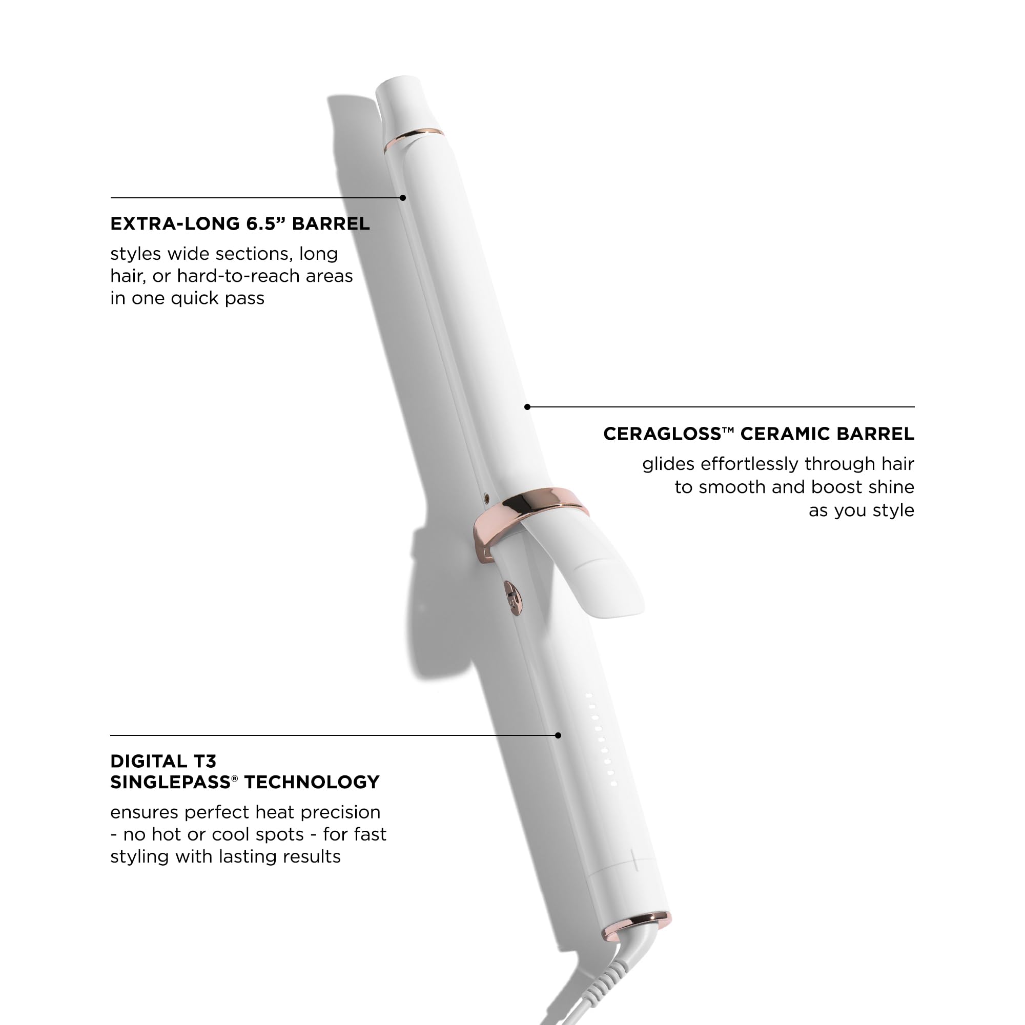 T3 SinglePass Curl X Extra-Long Barrel 1", 1.25", 1.5" Curling Iron with 9 Heat Settings and Ceramic Barrel for Fast Styling and Lasting Results on All Hair Types