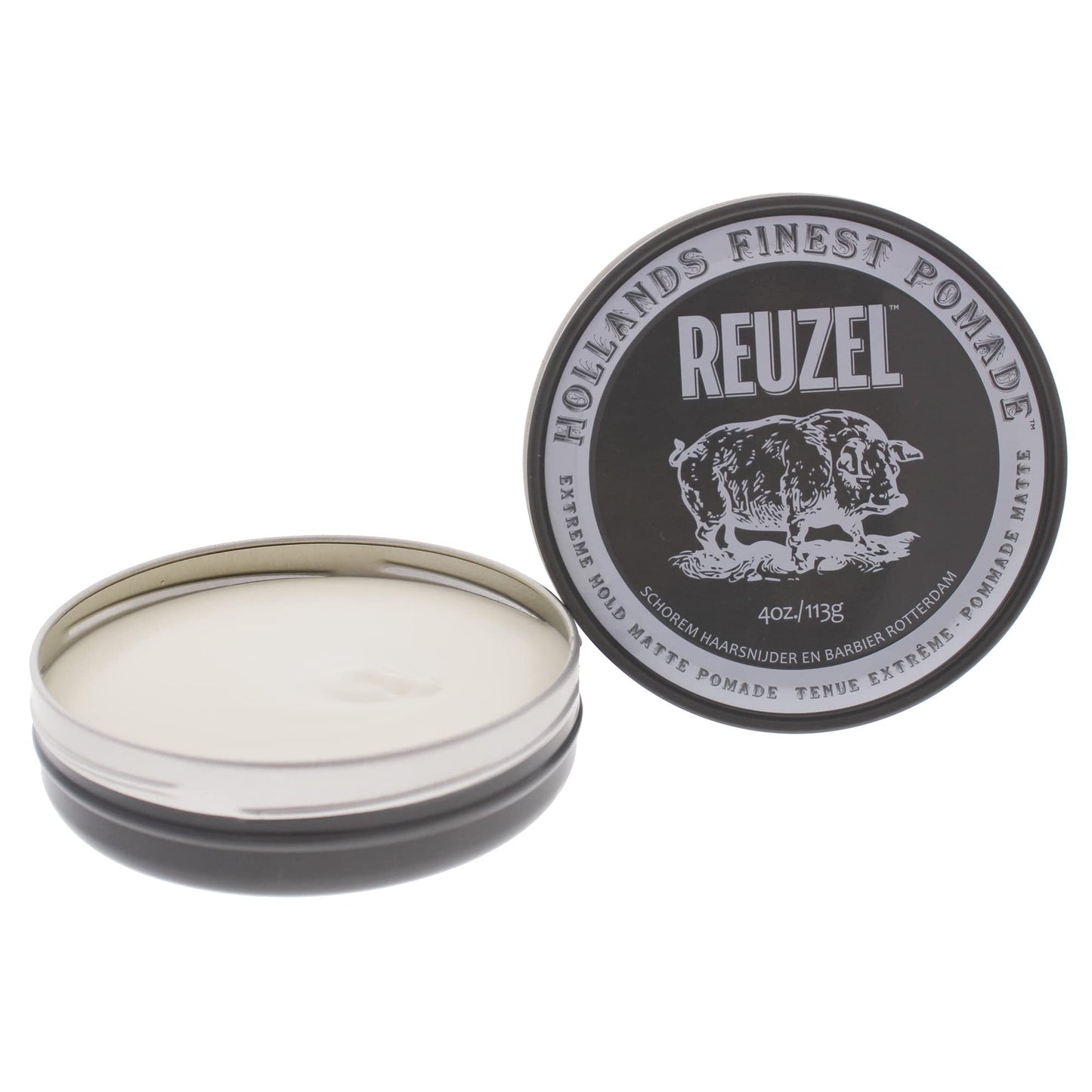REUZEL Extreme Hold Matte Pomade，全天强力定型，水溶性造型，不油光、不掉屑，易于清洗，适用于各种发型，4 盎司