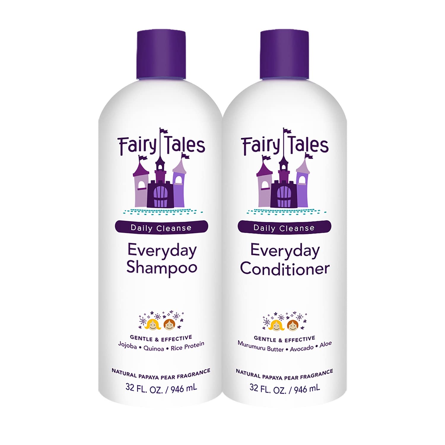 Fairy Tales Daily Cleanse Everyday Kids Shampoo + Conditioner set - Gentle Natural Defining Product, Tangle Free, Moisturizing and Hydrating, Clean + Natural Ingredients - Paraben Free - 32 oz. (2PK)