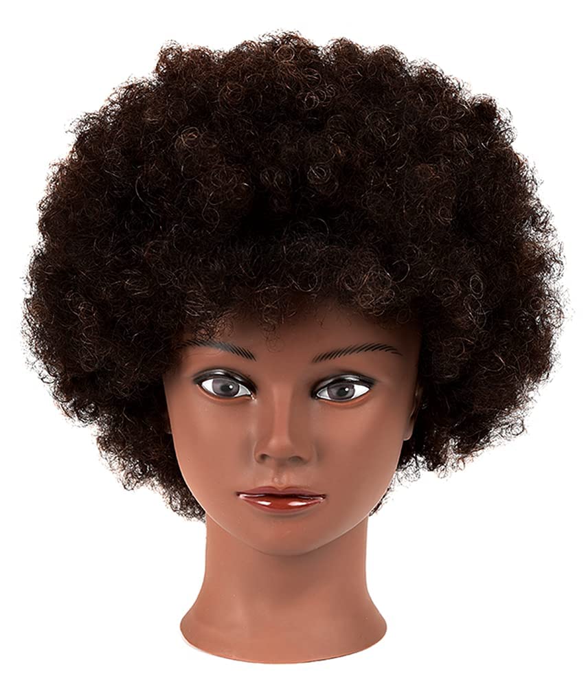 White Smoke headdoll Afro Curly Mannequin Head with 100% Human Hair Curly Hair Hairdresser Hair Styling Cosmetology Manikin Head Doll head for Hairdresser Practice Styling Dye Braiding with Clamp Stand