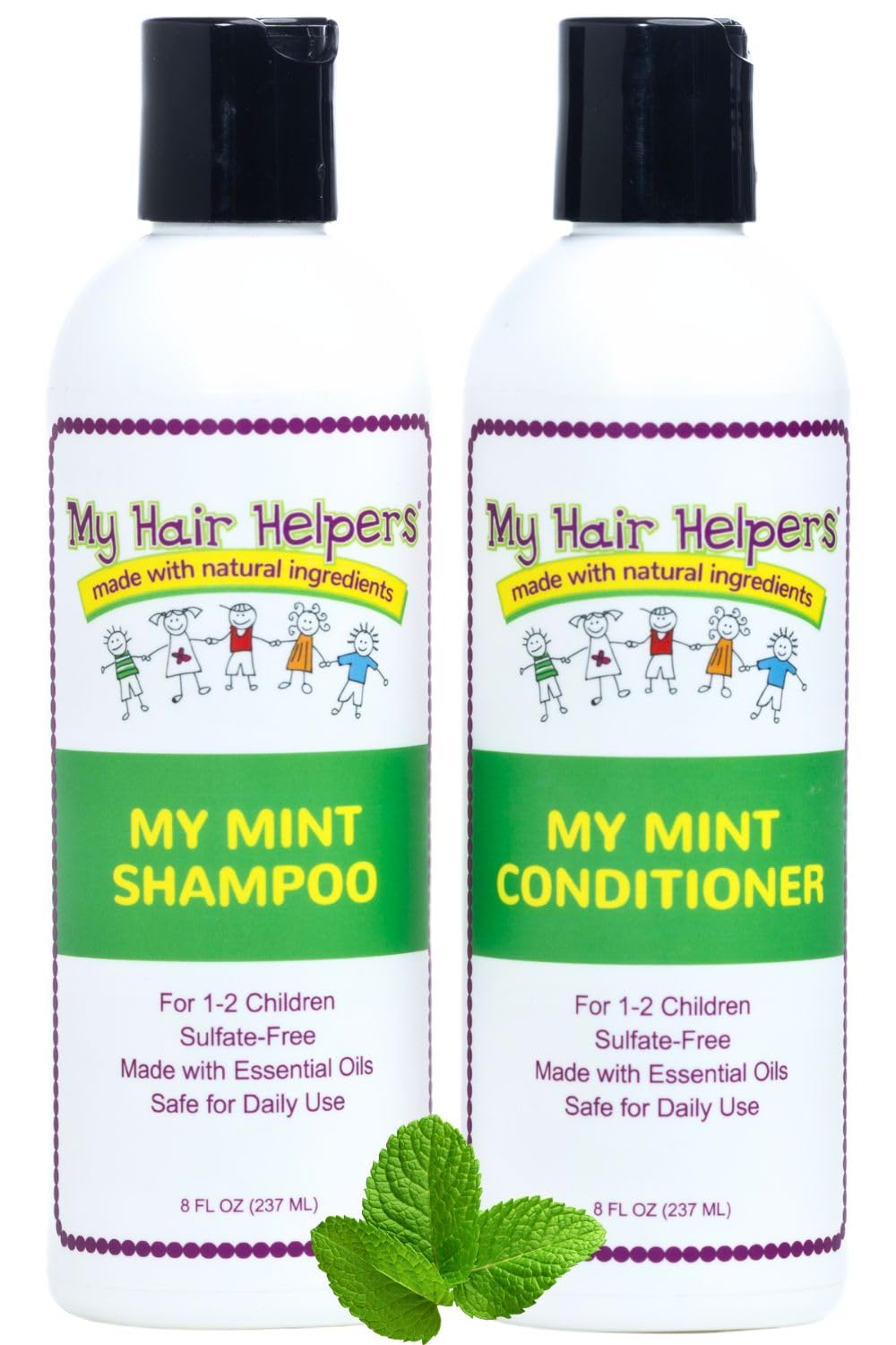 My Hair Helpers Anti Lice Prevention Shampoo and Conditioner Set for Kids, Mint, Neem, Rosemary, Daily Defense, Works on 1-2 Children, 8 Ounces Each
