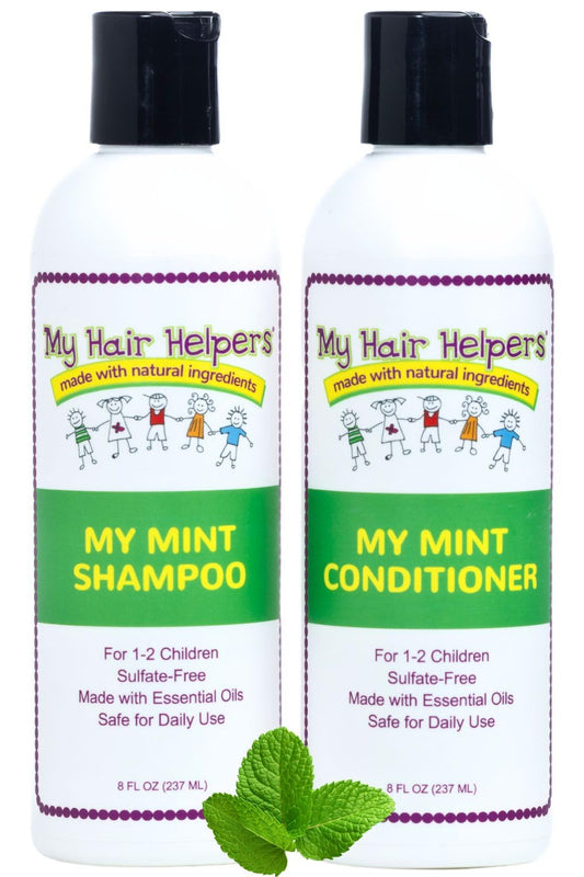 My Hair Helpers Anti Lice Prevention Shampoo and Conditioner Set for Kids, Mint, Neem, Rosemary, Daily Defense, Works on 1-2 Children, 8 Ounces Each