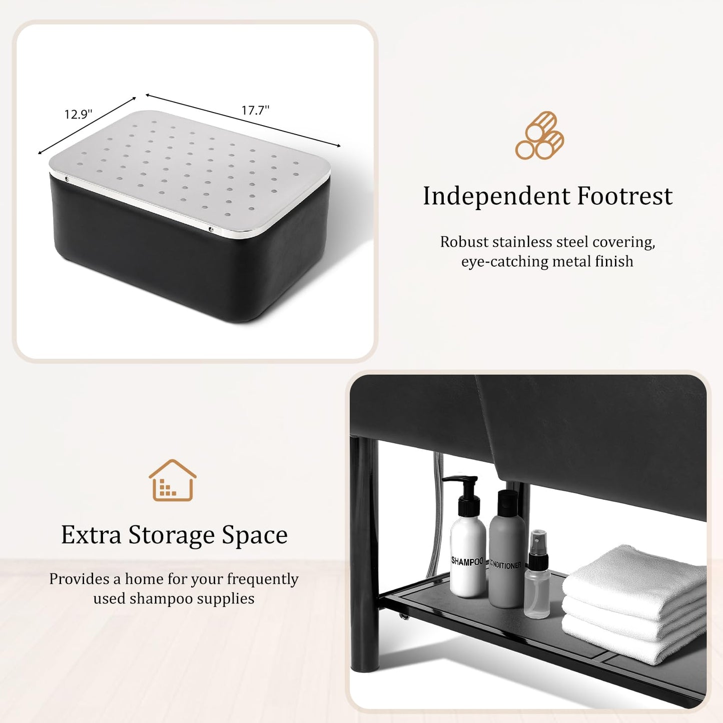 White Smoke Shampoo Bowl and Chair Set for Salon, Hair Washing Station for Hair Stylist, ABS Shampoo Sink with Footrest & Bottom Storage for Spa Beauty Barbershop