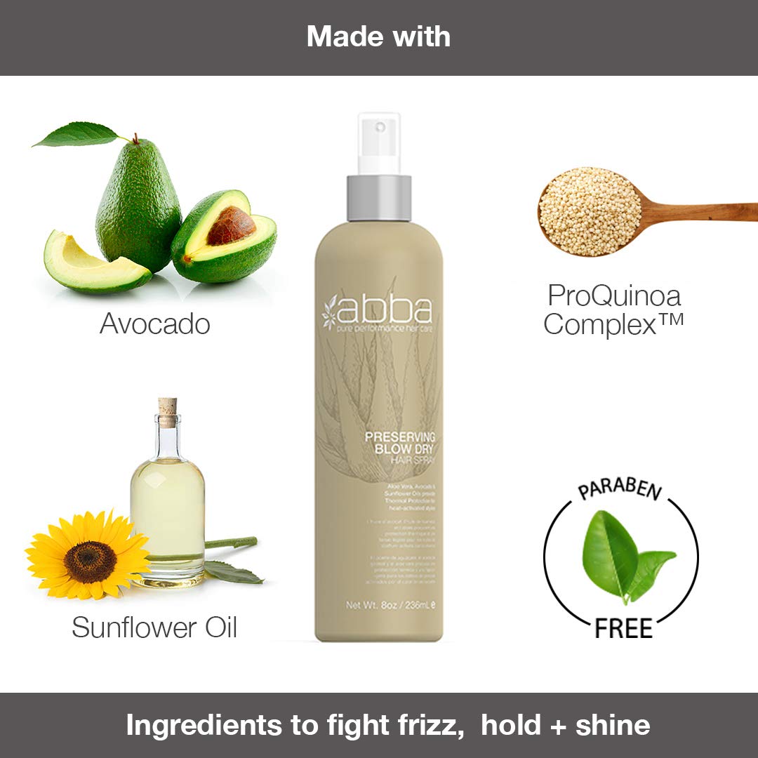 ABBA Preserving Blow Dry Hair Spray, Aloe Vera, Avocado & Sunflower Oils, 8 Fl Oz
