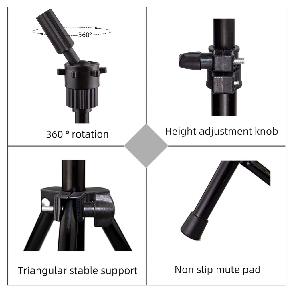 LUNGCYX 23Inch Wig Stand Tripod,Canvas Wig Head Stand Mannequin Head Foldable Wig Stand Set for Making Display with Table Clamp,Wig Cap & T Pins