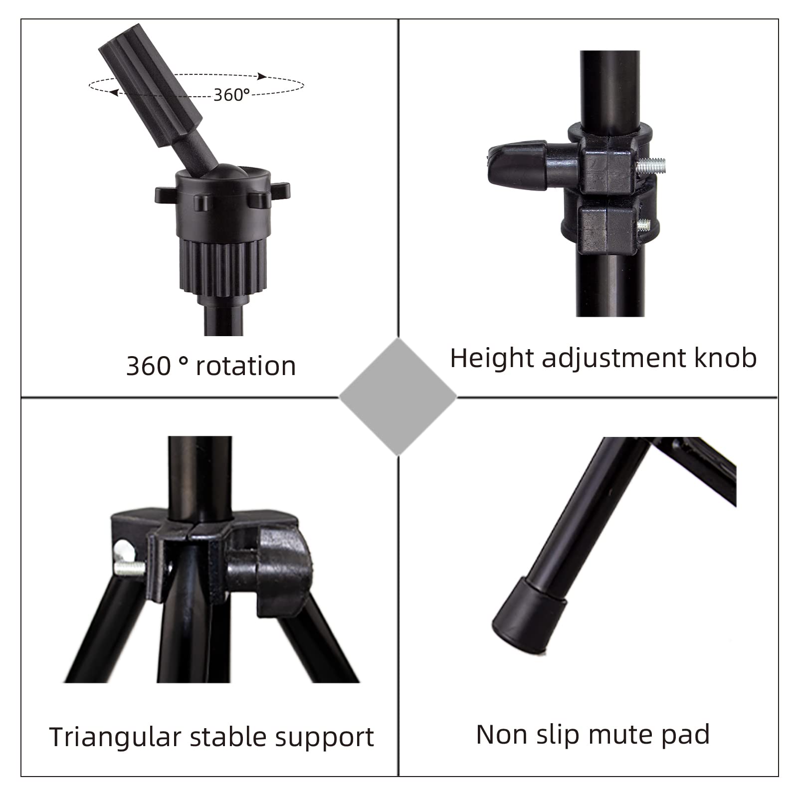LUNGCYX 23Inch Wig Stand Tripod,Canvas Wig Head Stand Mannequin Head Foldable Wig Stand Set for Making Display with Table Clamp,Wig Cap & T Pins