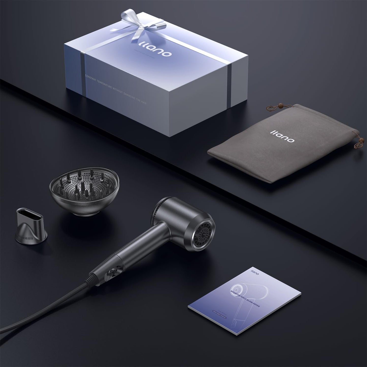 Hair Dryer with Diffuser,Fast Drying 1500W Motor &10,5000 RPM,Professional Hair Dryer with 500 Million Ions for Curly and Straight Hair Low Noise/Lightweight/Mini,Great for Travel and Home(Gray)