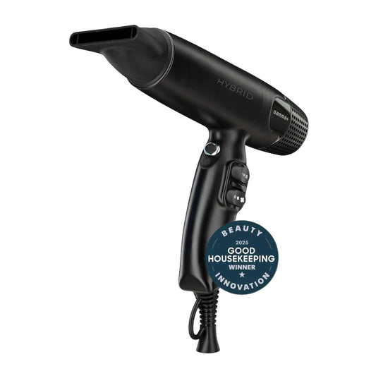 GAMMA+ Hybrid Professional Hair Dryer Lightweight, Ionic Technology, Low Noise with 2 Nozzles and Diffuser (Black)