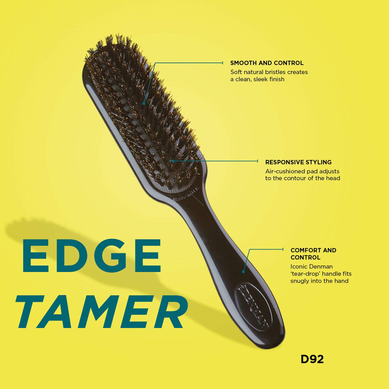 Denman Edge Tamer (Black) for taming fly-aways, smoothing, adding gloss & shine and controlling frizz - D92