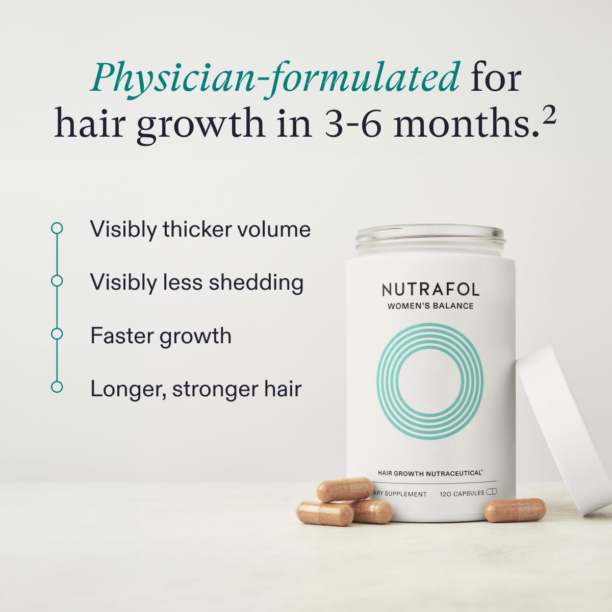 Nutrafol Women's Balance Hair Growth Supplement and Hair Serum, Ages 45 and Up, Clinically Tested for Visible Thickness and Strength - 1 Month Supply, 1.7 Fl Oz Bottle