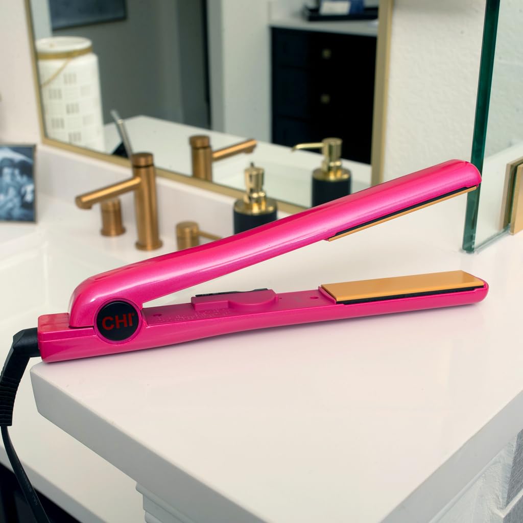 CHI Tourmaline Ceramic Hair Straightening Flat Iron | 1" Plates | Pure Pink | Professional Salon Model Hair Straightener