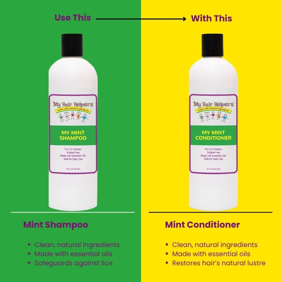 My Hair Helpers Lice Prevention Conditioner, Mint, Neem, Rosemary and Tea Tree Oil, Sulfate-Free, 16 Ounces, Works for 2-3 Kids