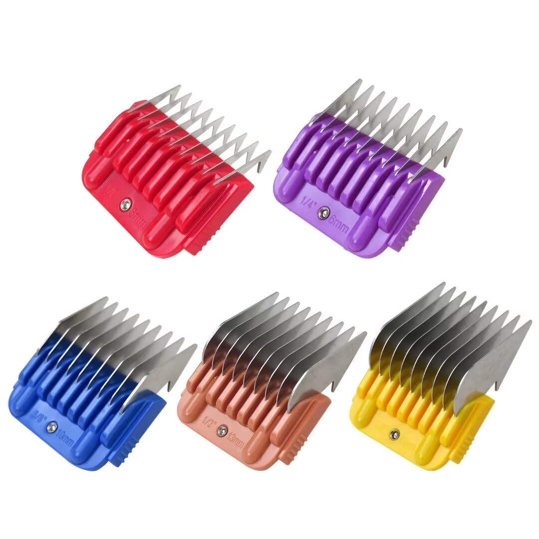New Professional Animal Stainless Steel 5 Color Guide Comb Set for 10#/15#/30# Detachable Blade,Compatible for Andis/Oster A5/ Wahl KM Series Guards Clipper(Cutting Length 3mm-16mm)